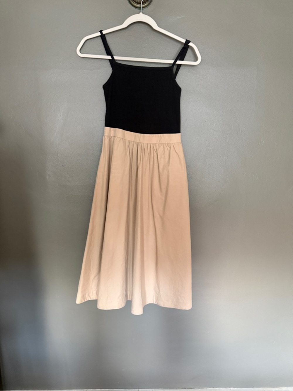 Maeve Black and Beige Two-Tone Midi Dress